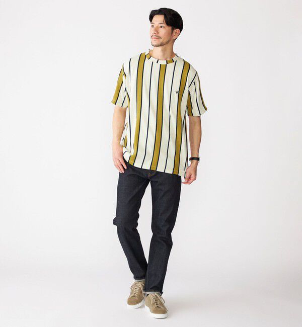 SHIPS「【WEB限定】SHIPS:〈吸水速乾〉ワンポイント ロゴ リップル ストライプ Tシャツ」|Tシャツ・カットソー|