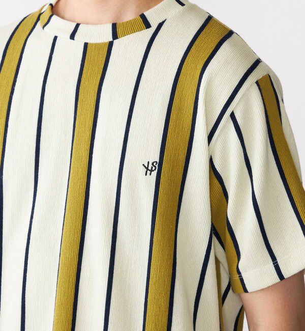 SHIPS「【WEB限定】SHIPS:〈吸水速乾〉ワンポイント ロゴ リップル ストライプ Tシャツ」|Tシャツ・カットソー|