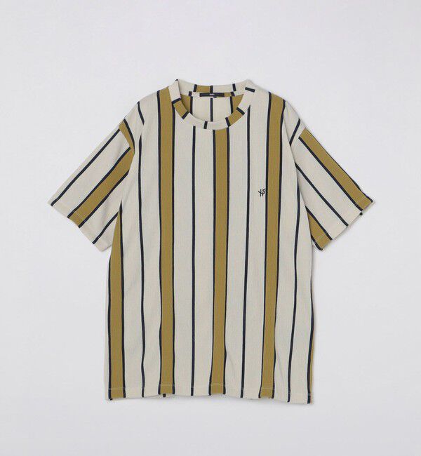 SHIPS「【WEB限定】SHIPS:〈吸水速乾〉ワンポイント ロゴ リップル ストライプ Tシャツ」|Tシャツ・カットソー|