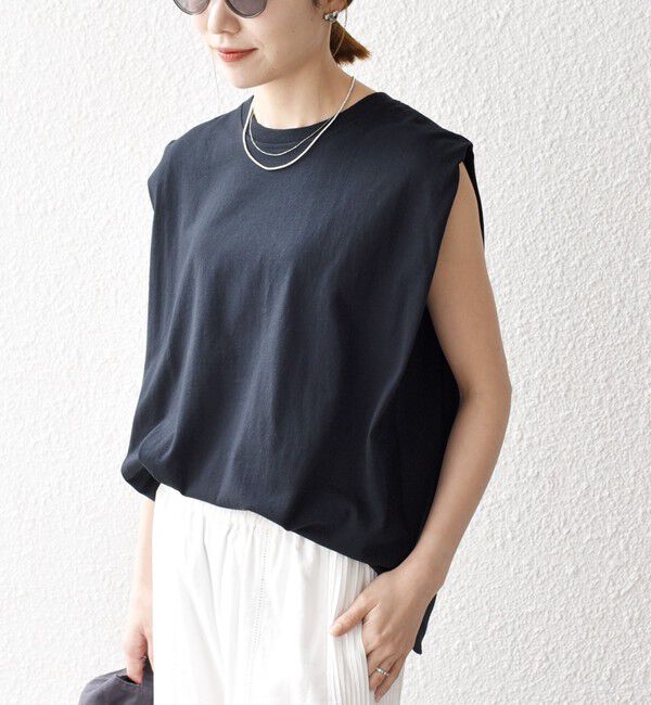 SHIPS any「SHIPS any:〈抗菌防臭/洗濯機可能〉USAコットン ラウンドヘム ノースリーブ TEE」|Tシャツ・カットソー|