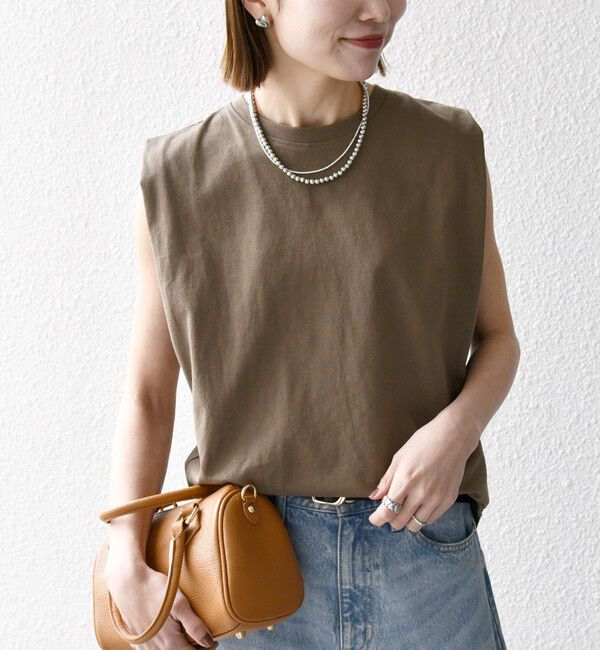 SHIPS any「SHIPS any:〈抗菌防臭/洗濯機可能〉USAコットン ラウンドヘム ノースリーブ TEE」|Tシャツ・カットソー|