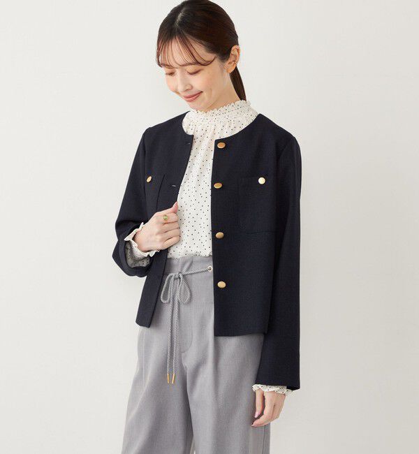 SHIPS Colors 「SHIPS Colors:ツイードライク クロップド ジャケット 2◇」|ノーカラージャケット|