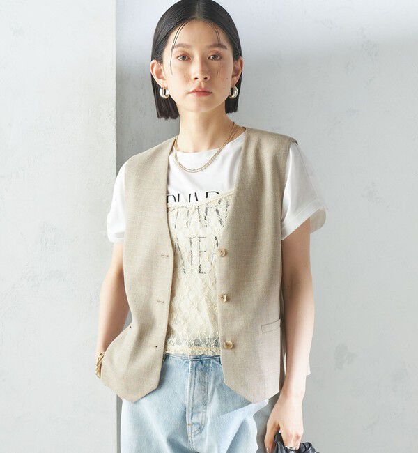 SHIPS for women「〈手洗い可能〉Asami 麻調合繊 ショート ジレ」|ベスト・ジレ|