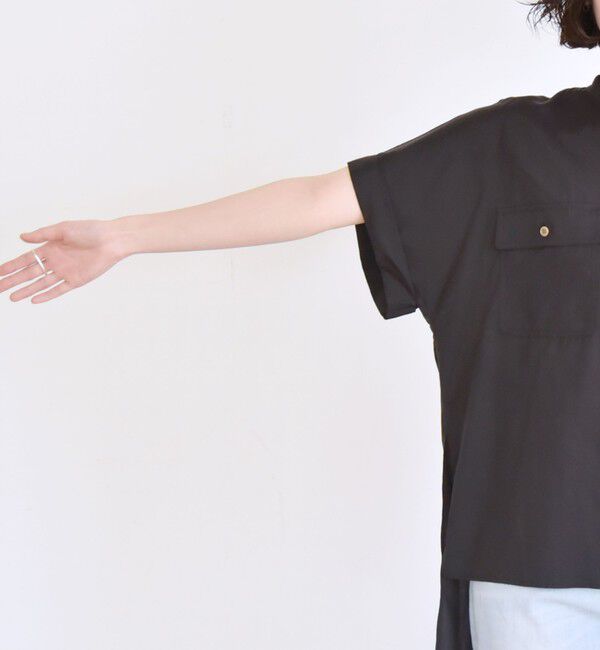 quaranciel「quaranciel:〈手洗い可能〉バンドカラー ハーフスリーブ ポケット ワーク シャツ」|シャツ・ブラウス|