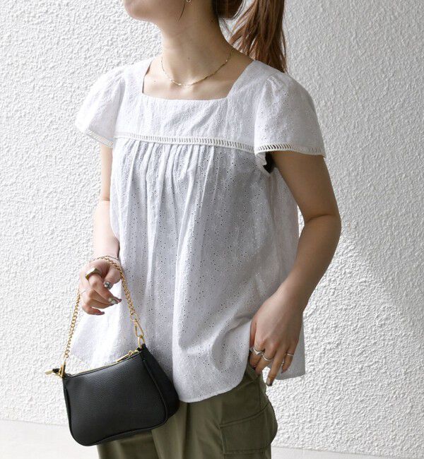 SHIPS any「SHIPS any:〈洗濯機可能〉エンブロイダリー シャンブレー フレア ギャザー ブラウス」|シャツ・ブラウス|