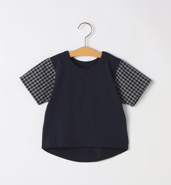 SHIPS KIDS「SHIPS KIDS:80～90cm / チェック 切替 半袖 TEE」|Tシャツ・カットソー|ネイビー