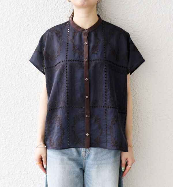 SHIPS any「SHIPS any:〈手洗い可能〉エンブロイダリー レース シアー フレンチスリーブ シャツ」|シャツ・ブラウス|