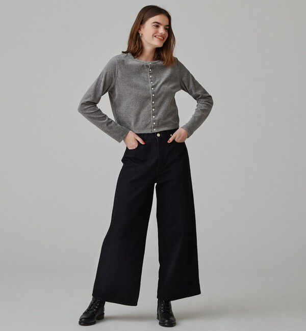 MACPHEE「コットンポリエステルベロア クルーネックカーディガン」|カーディガン|