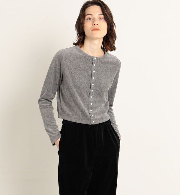 MACPHEE「コットンポリエステルベロア クルーネックカーディガン」|カーディガン|