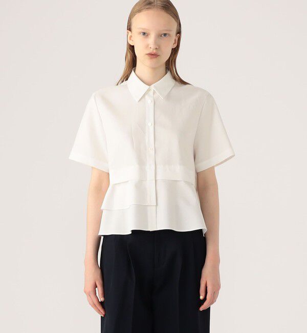 CABaN「タイプライターダブルクロス アシンメトリックフリルシャツ」|シャツ・ブラウス|