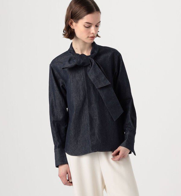 MACPHEE「リアクティブデニム ボウタイブラウス」|シャツ・ブラウス|