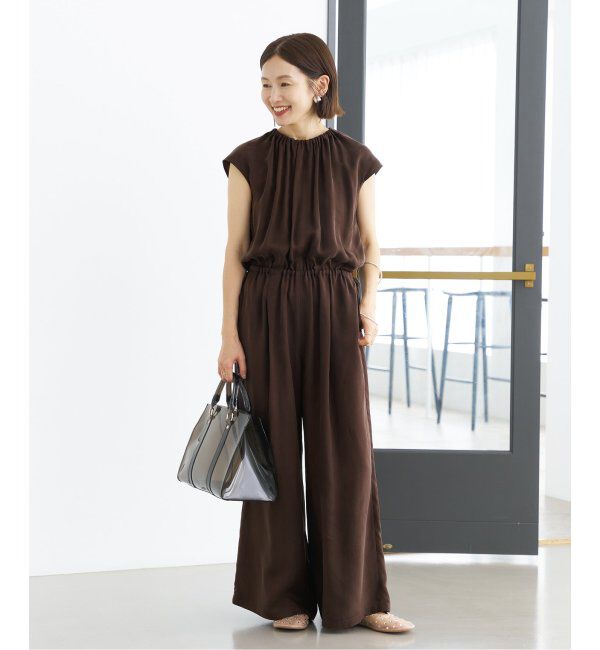 IENA「《追加2》キュプラギャザーネックオールインワン」|オールインワン|ブラウン