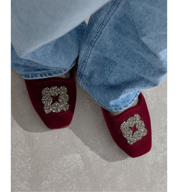 IENA「《WEB限定/追加》MALUS/マリュス VELVET BIJOU SHOES」|その他|ボルドー