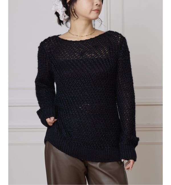 IENA LA BOUCLE「babaco/ババコ loose knitted silk pullover BA01-LI290K」|ニット・セーター|ブラック A