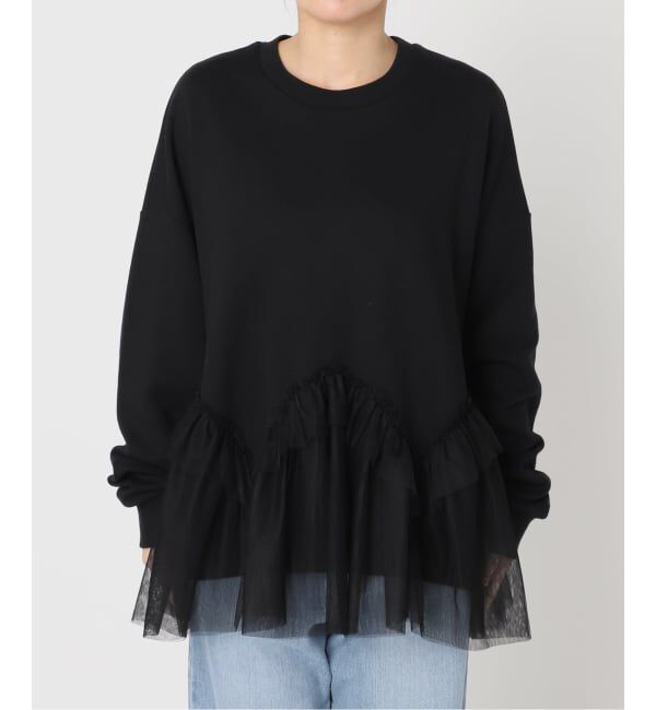 IENA「BLACK チュールフリルスウェット」|スウェット・ジャージ|