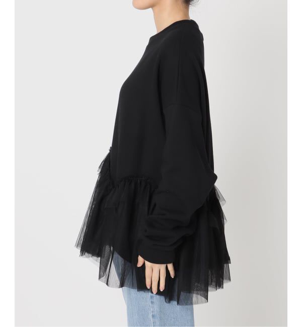 IENA「BLACK チュールフリルスウェット」|スウェット・ジャージ|