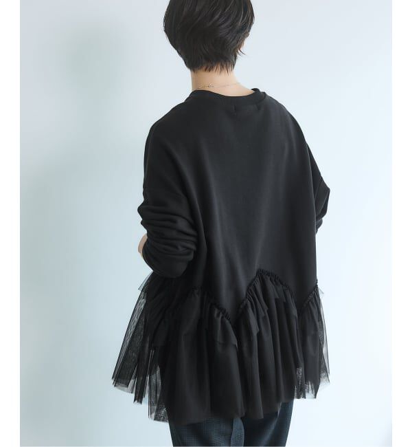 IENA「BLACK チュールフリルスウェット」|スウェット・ジャージ|