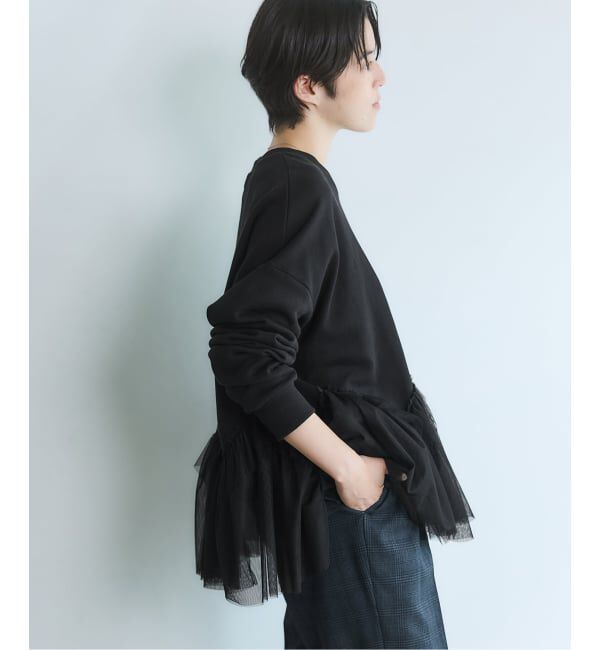 IENA「BLACK チュールフリルスウェット」|スウェット・ジャージ|