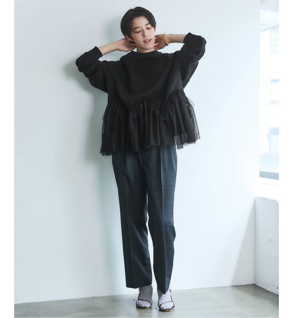IENA「BLACK チュールフリルスウェット」|スウェット・ジャージ|