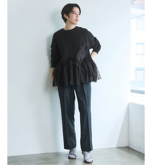IENA「BLACK チュールフリルスウェット」|スウェット・ジャージ|