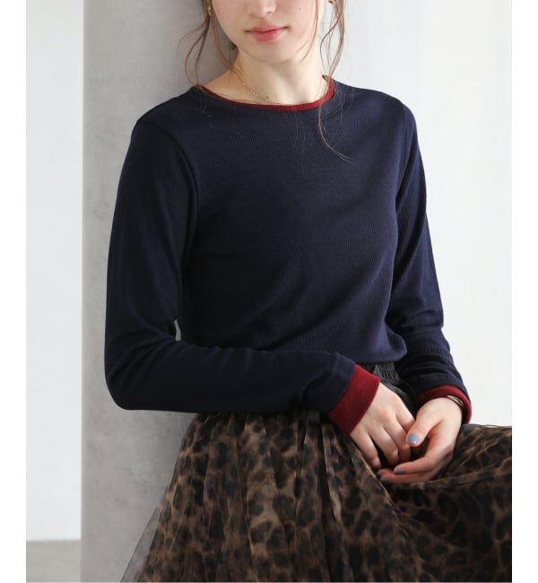  「【洗える】配色ウールテレコカットソー」|Tシャツ・カットソー|ネイビー