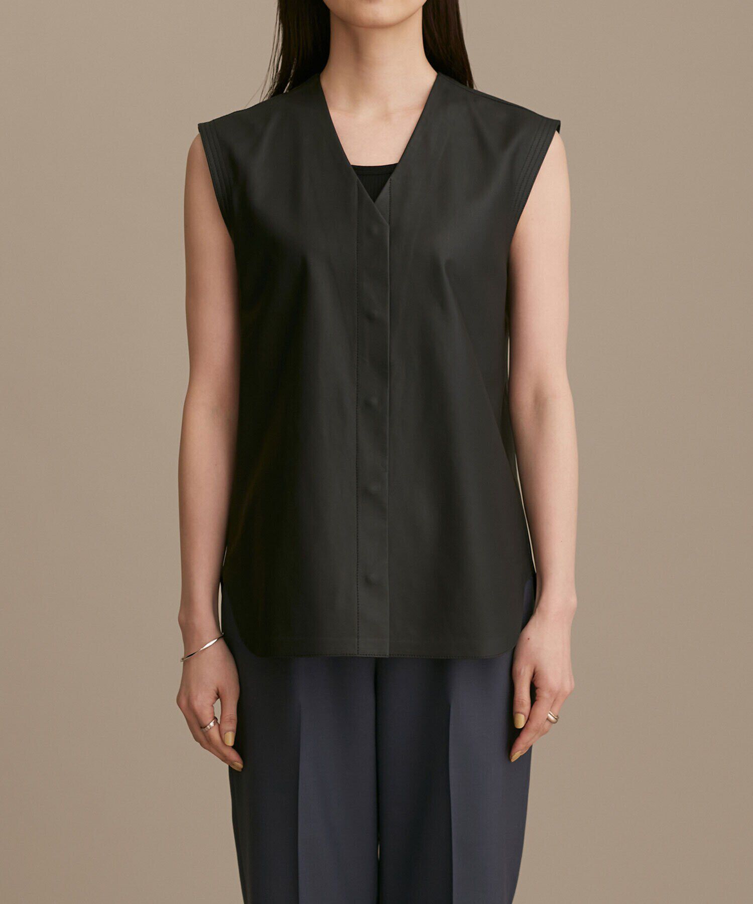 nano･universe「LB.01/Vネックレザージレ」|ライダースジャケット|