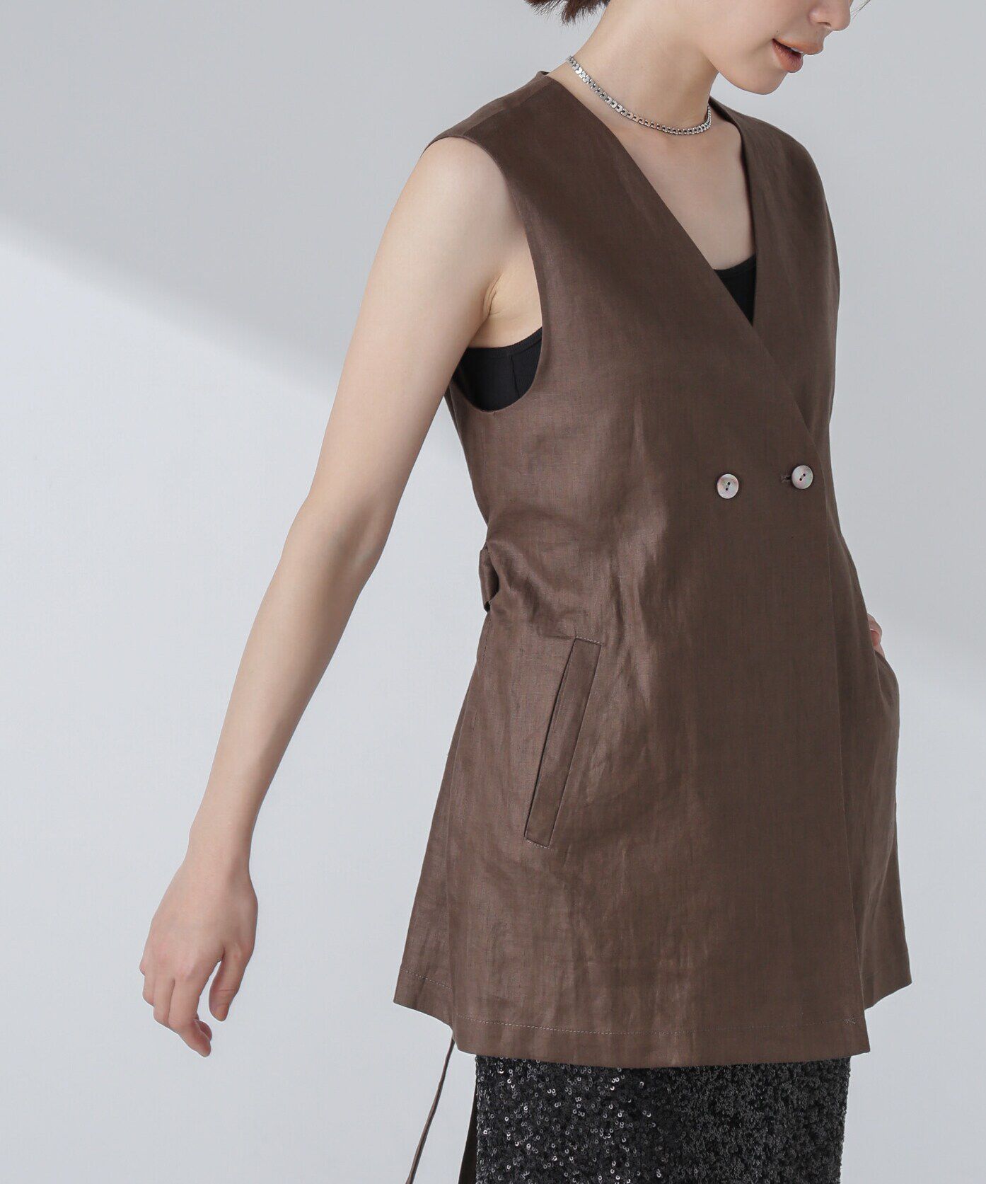 nano･universe「ベルト付リネンジレ(セットアップ可)」|ベスト・ジレ|