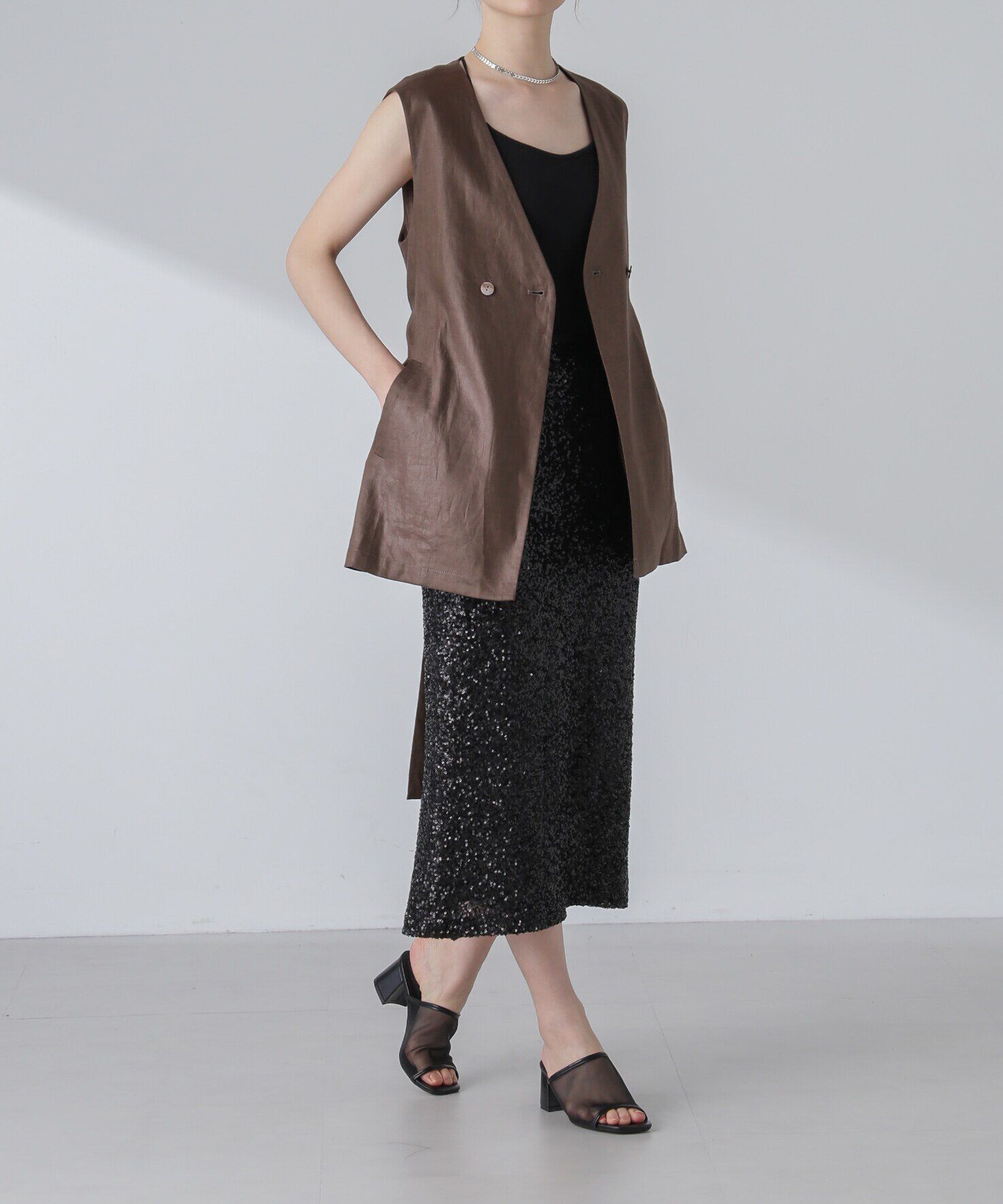 nano･universe「ベルト付リネンジレ(セットアップ可)」|ベスト・ジレ|