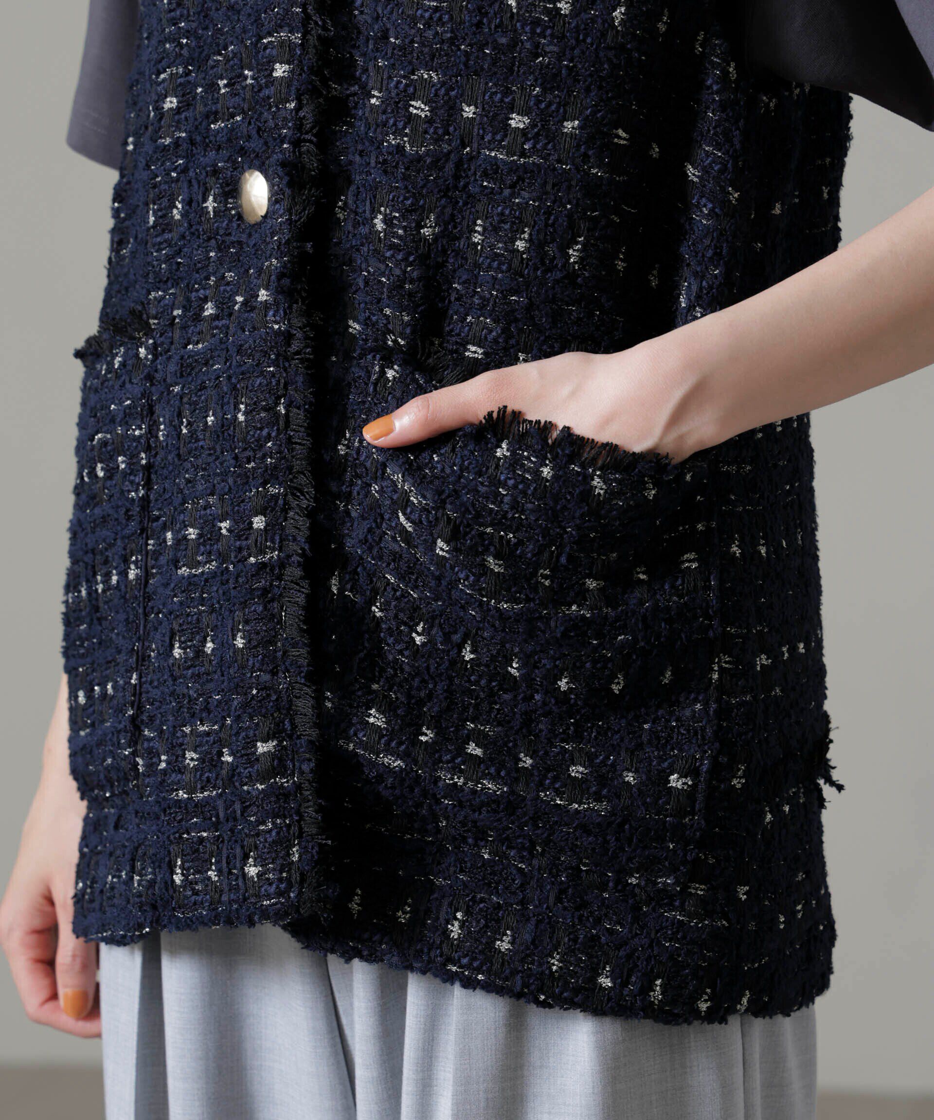 nano･universe「Vネックツイードジレ」|テーラードジャケット|