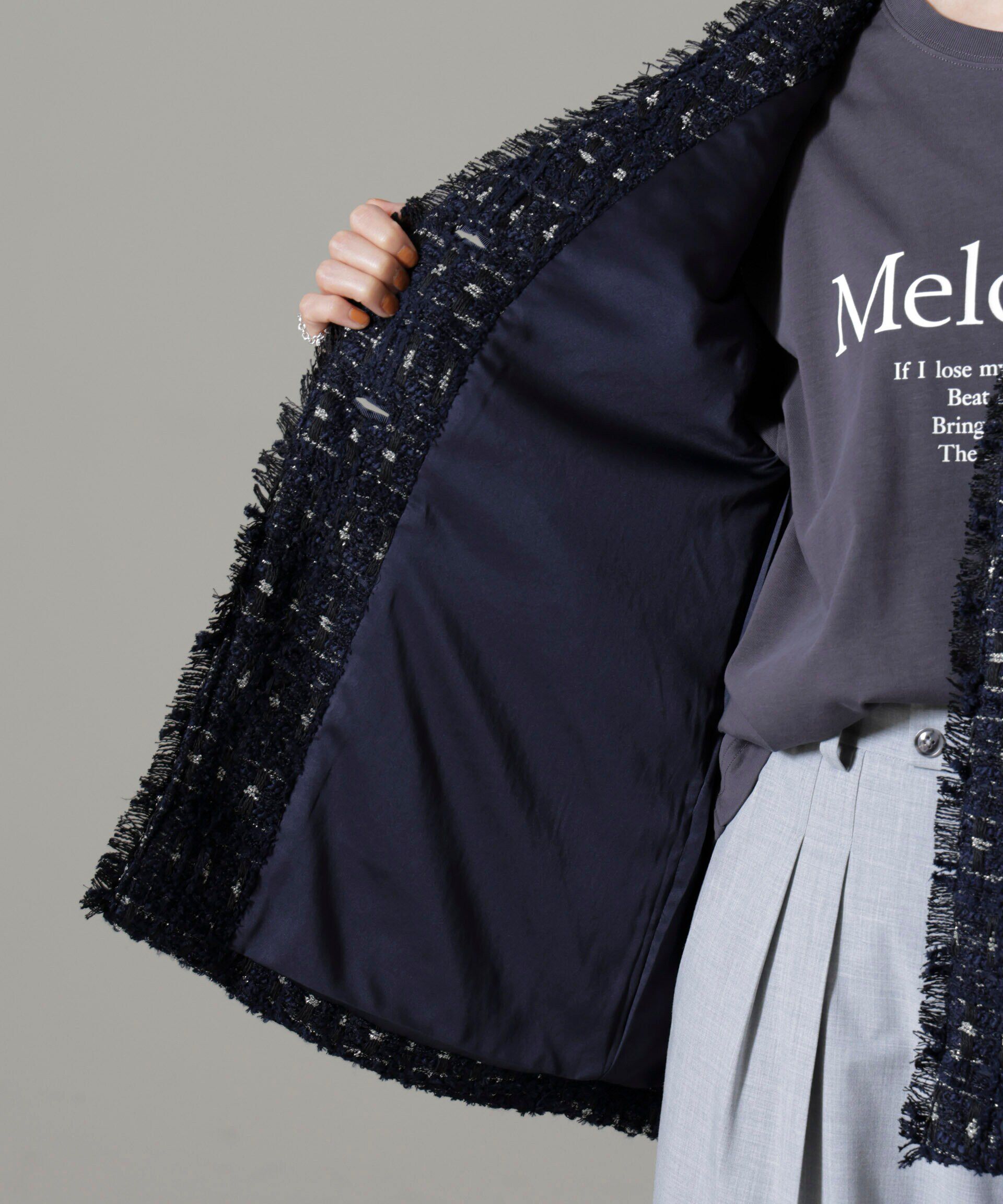 nano･universe「Vネックツイードジレ」|テーラードジャケット|