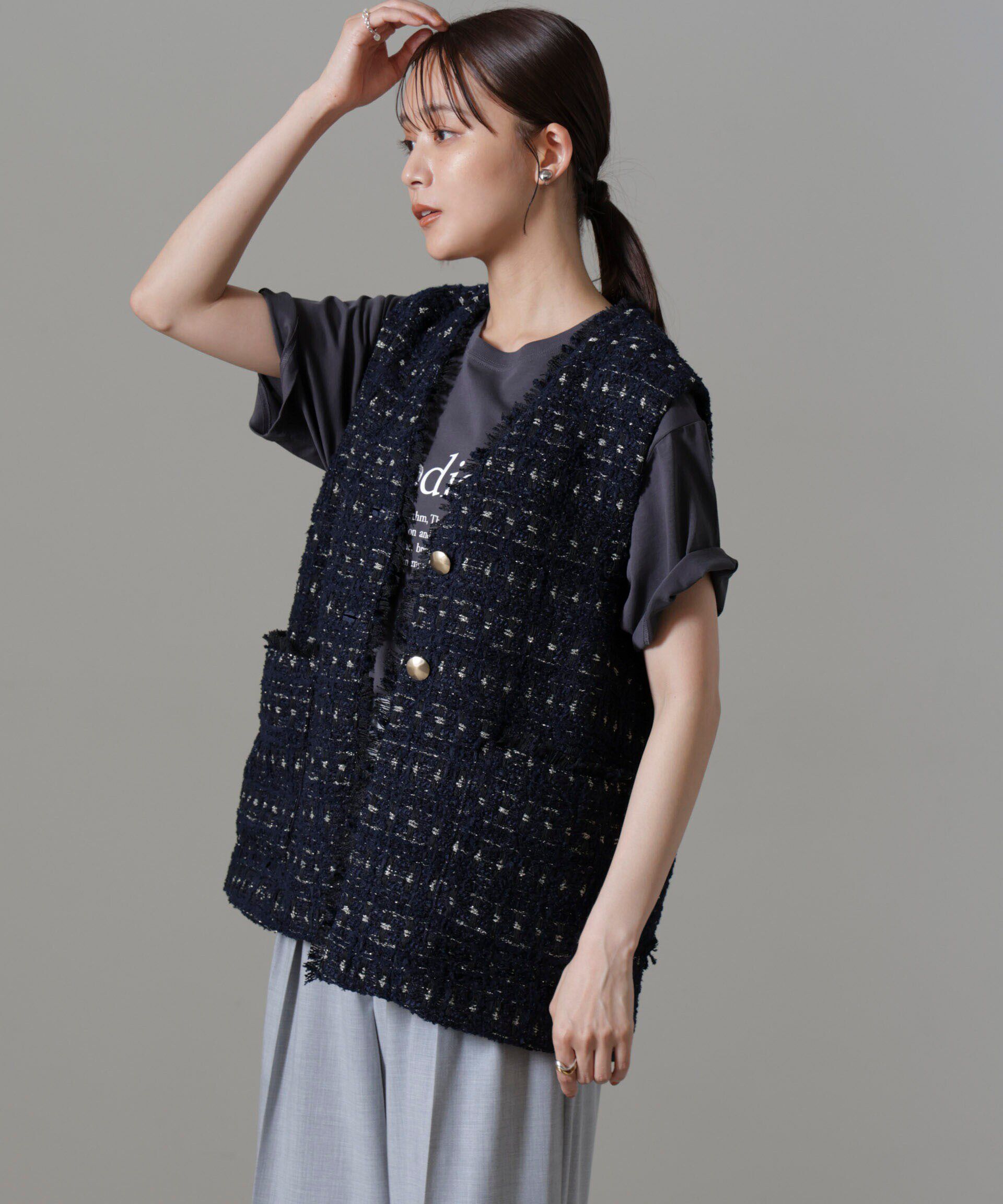nano･universe「Vネックツイードジレ」|テーラードジャケット|