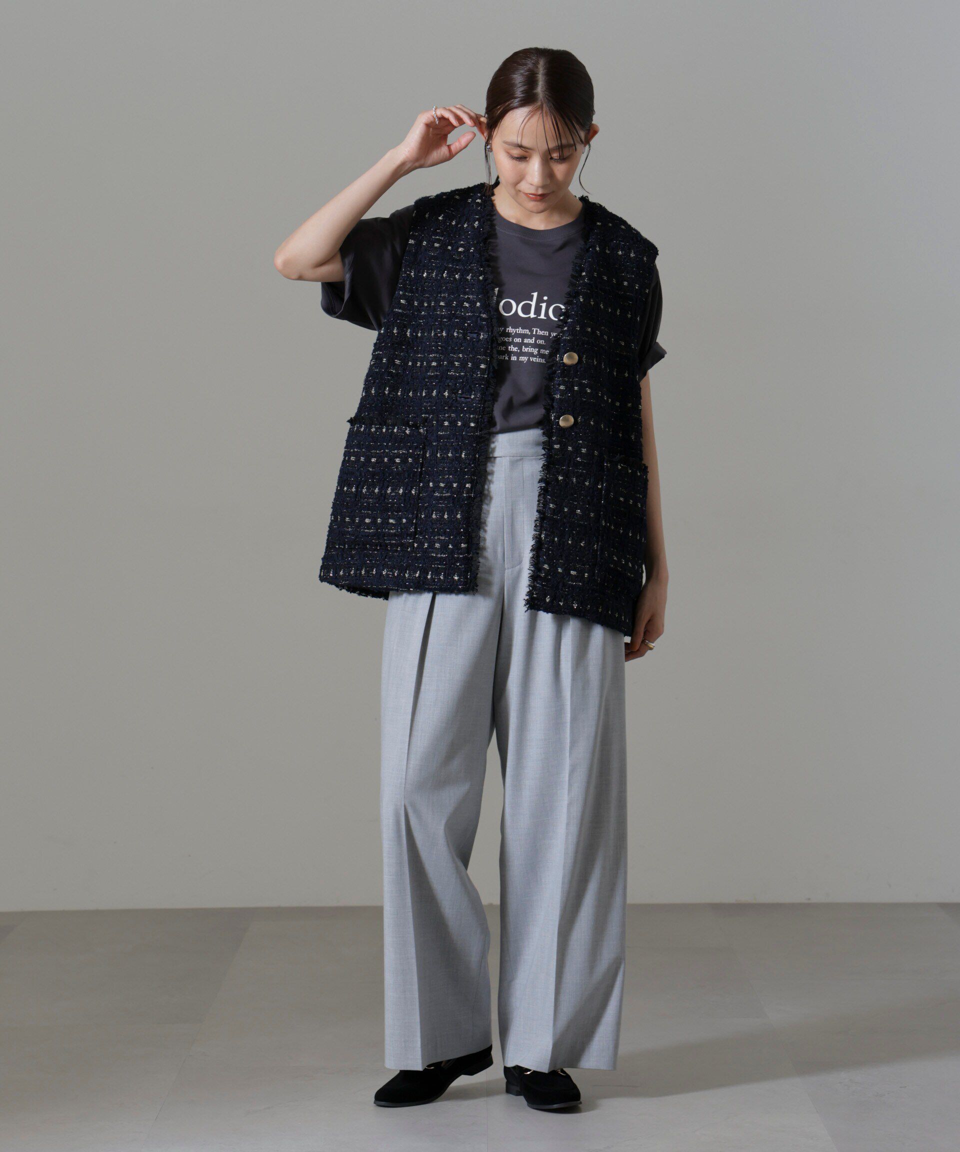 nano･universe「Vネックツイードジレ」|テーラードジャケット|