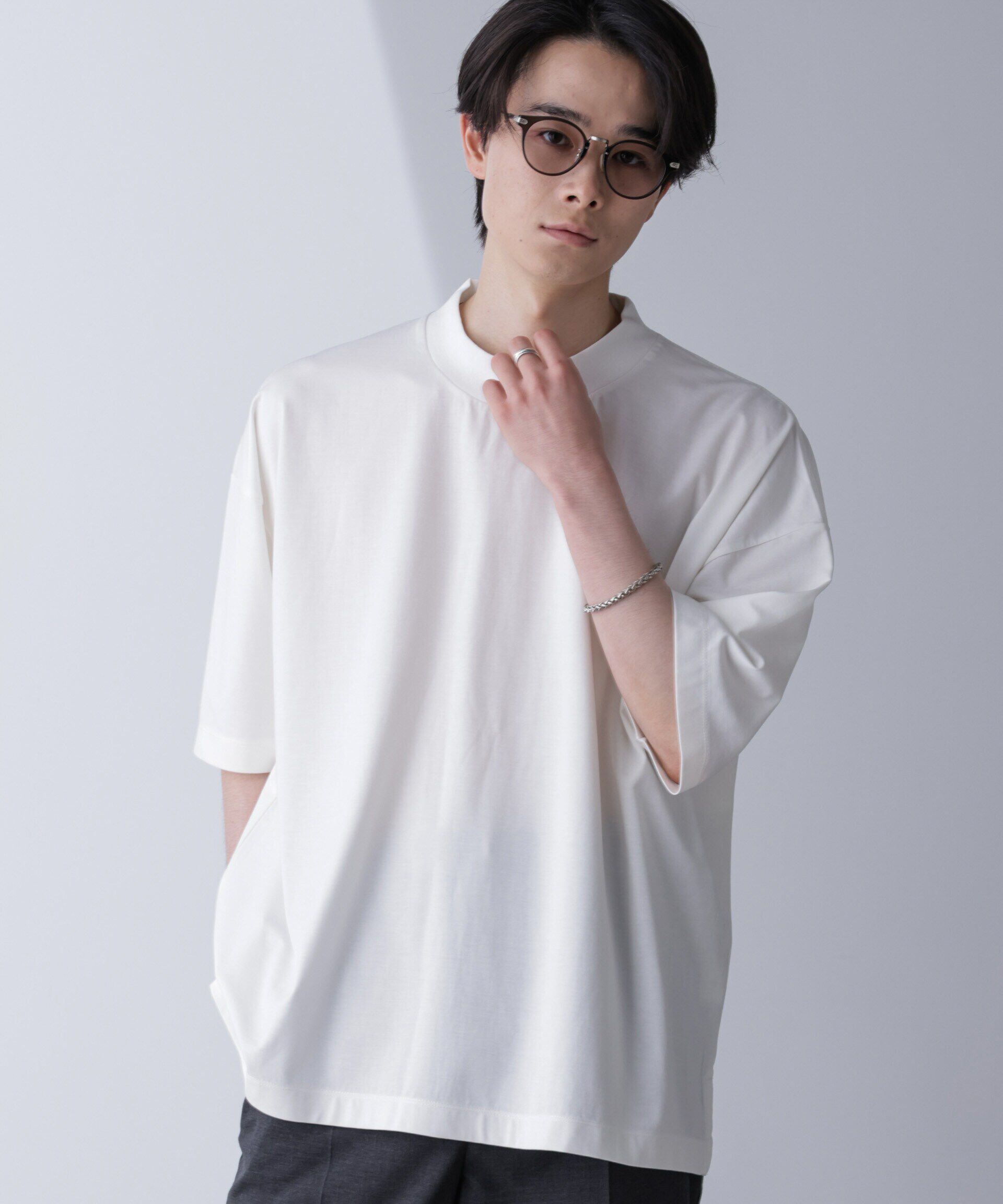 nano･universe「モックネックワイドシルエットTシャツ 半袖」|Tシャツ・カットソー|