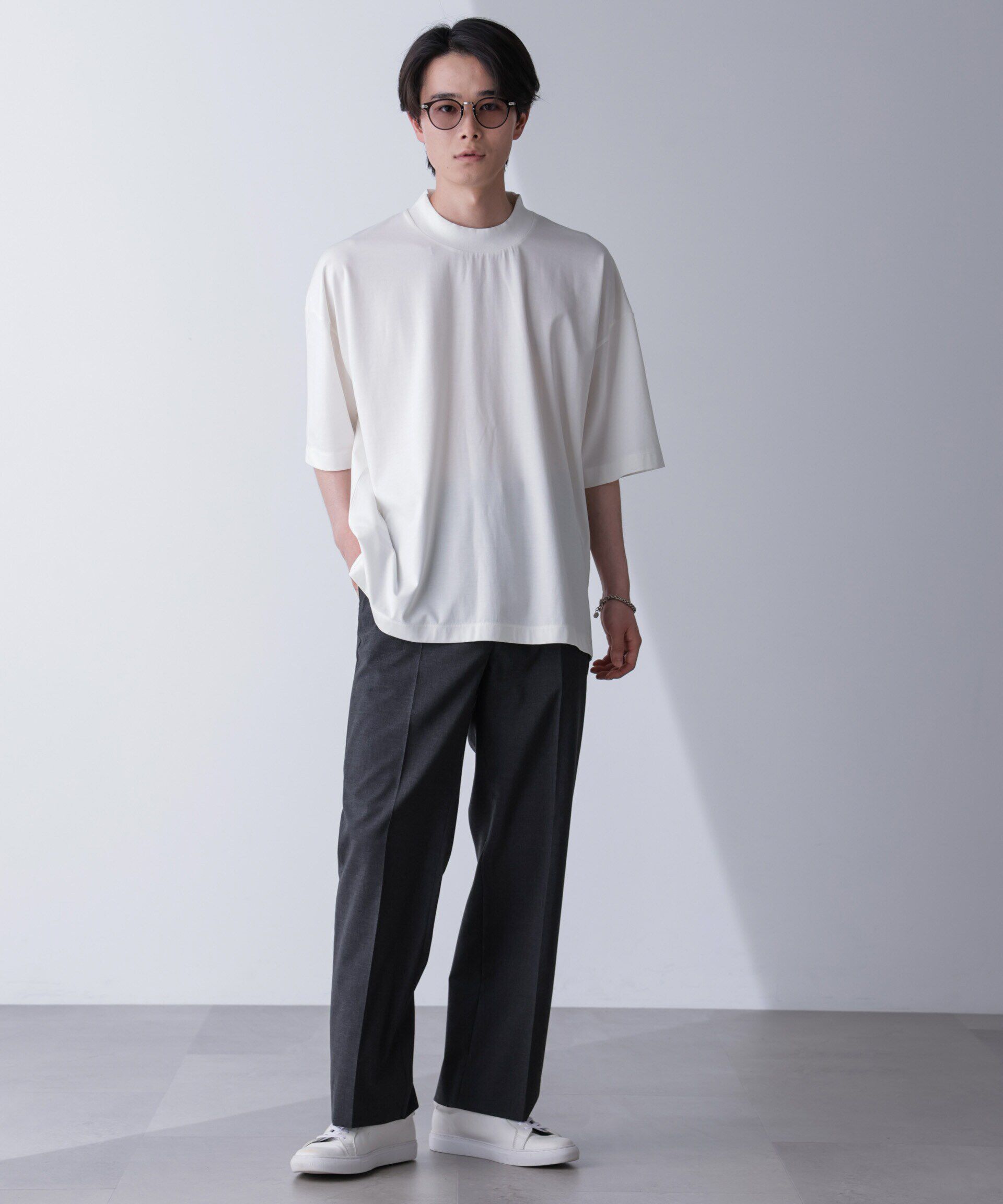 nano･universe「モックネックワイドシルエットTシャツ 半袖」|Tシャツ・カットソー|