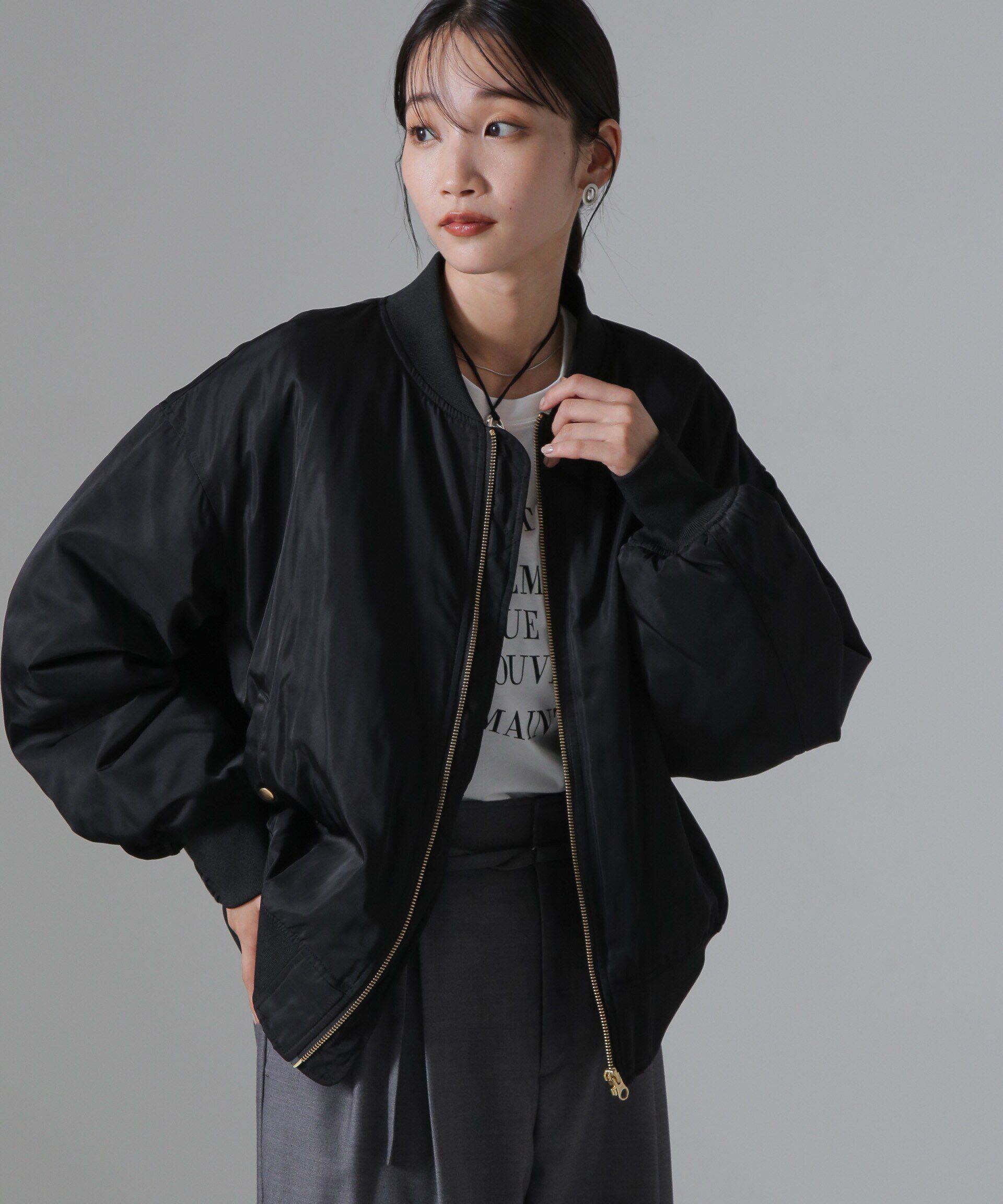 nano･universe「バックギャザーMA-1ブルゾン」|ブルゾン・スタジャン|