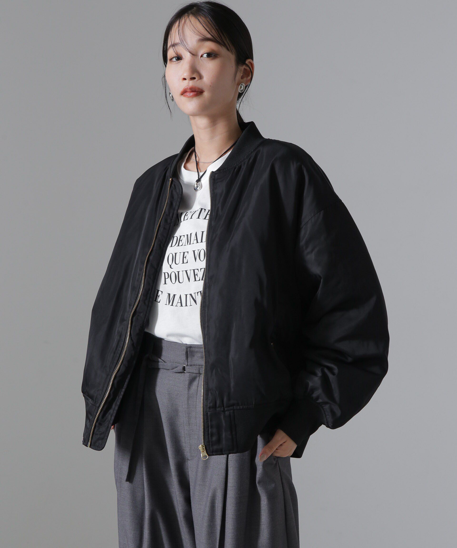 nano･universe「バックギャザーMA-1ブルゾン」|ブルゾン・スタジャン|