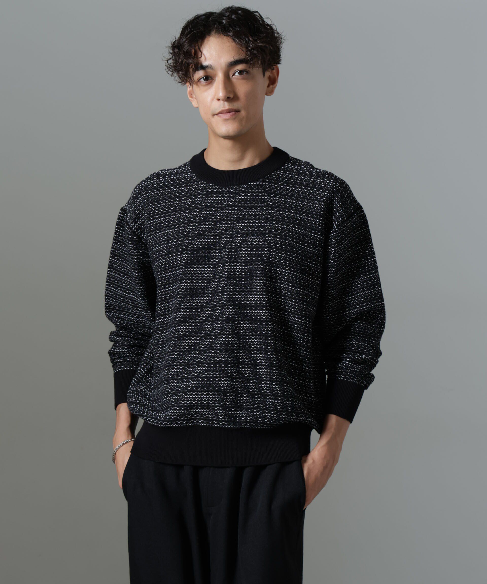 nano･universe「「NJ/CLUB」HOMESTOCK ジャガードニット」|ニット・セーター|ブラック