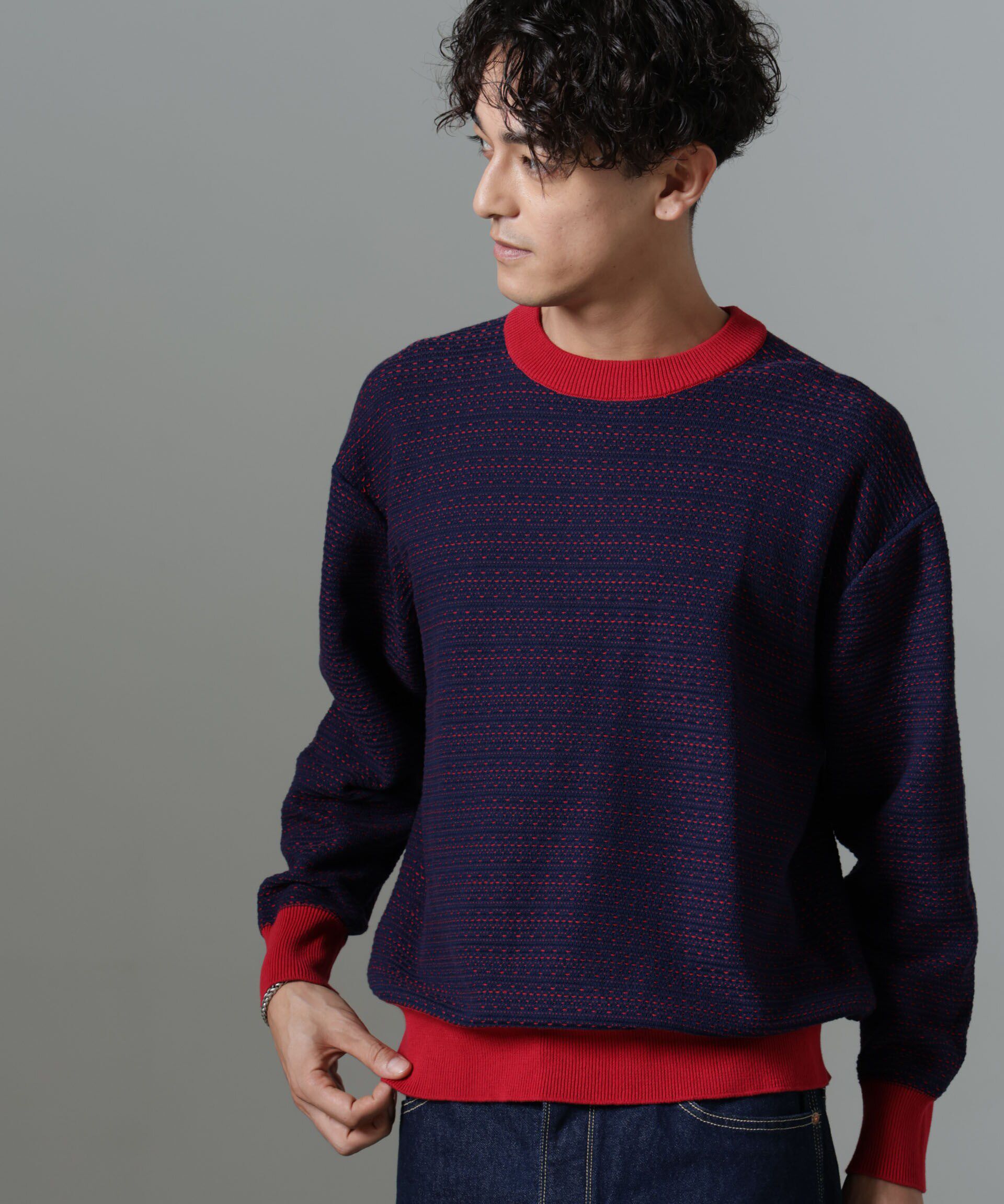 nano･universe「「NJ/CLUB」HOMESTOCK ジャガードニット」|ニット・セーター|ネイビー