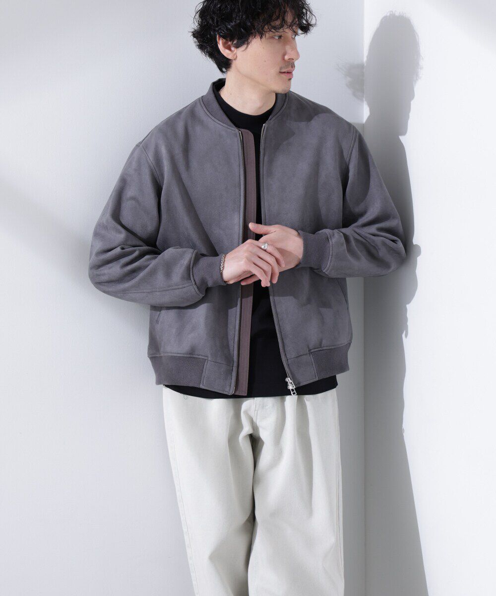nano･universe「フェイクスエードMA-1」|ブルゾン・スタジャン|チャコール3