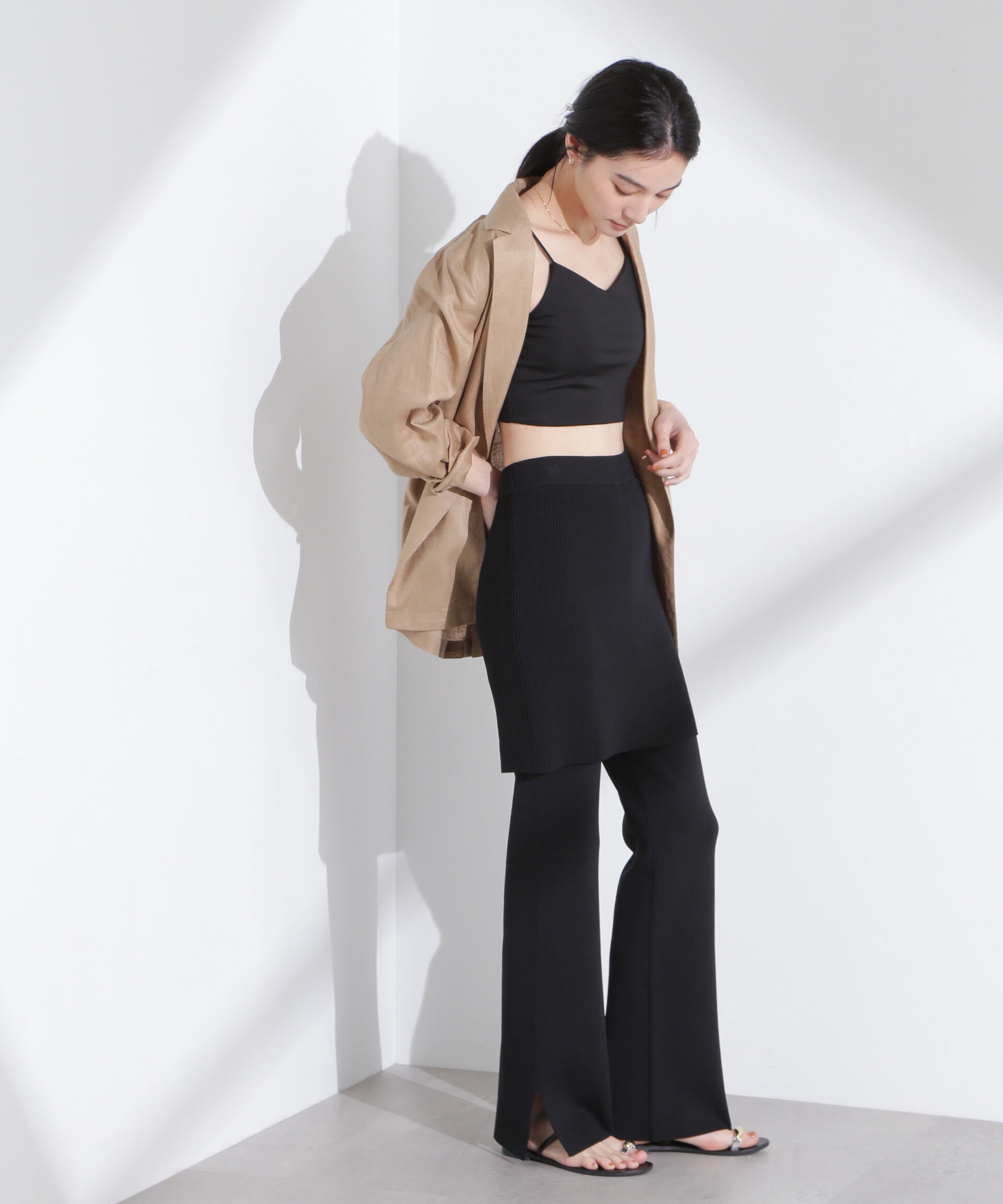 nano･universe「レイヤードニットパンツ」|チノ|