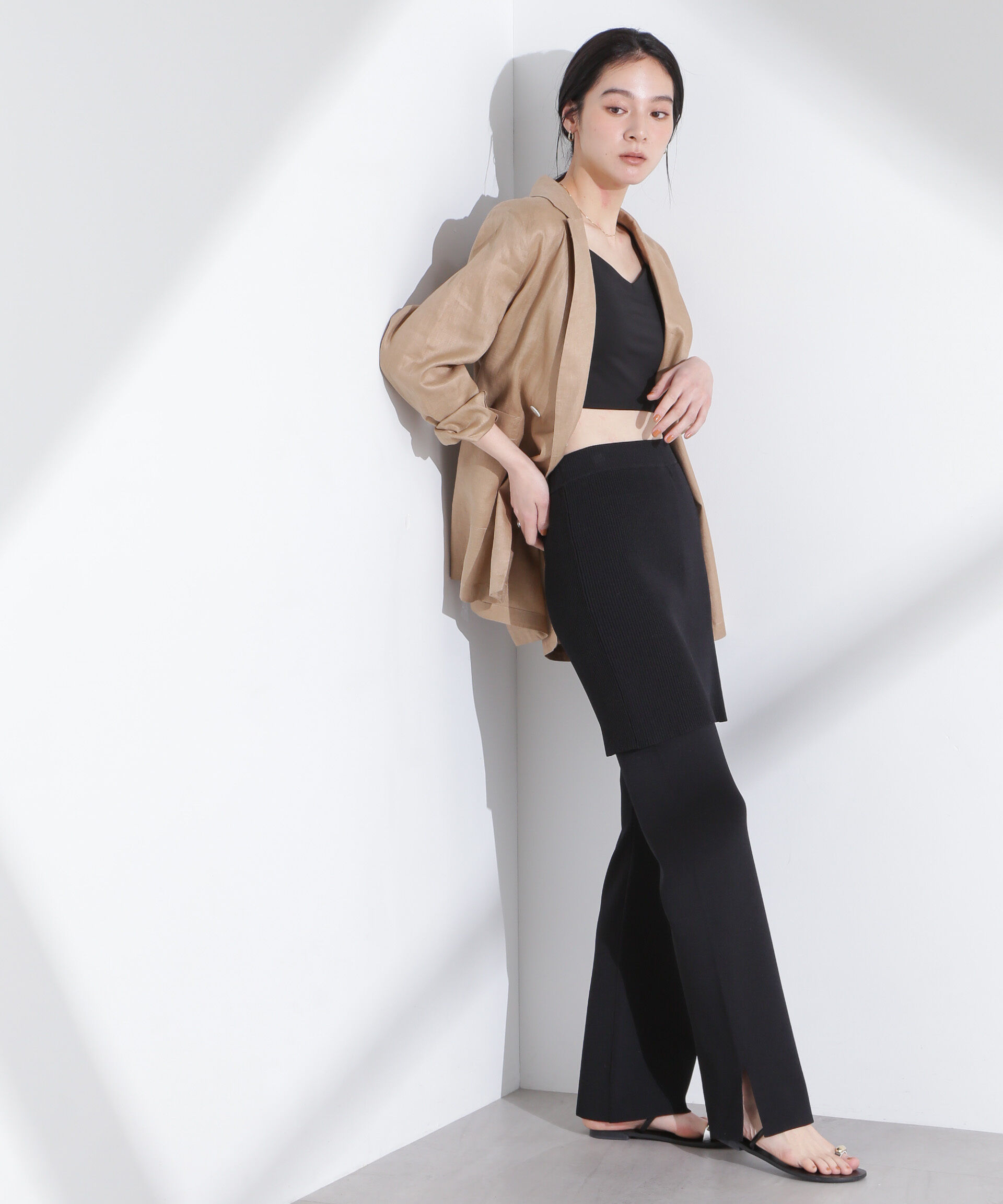 nano･universe「レイヤードニットパンツ」|チノ|