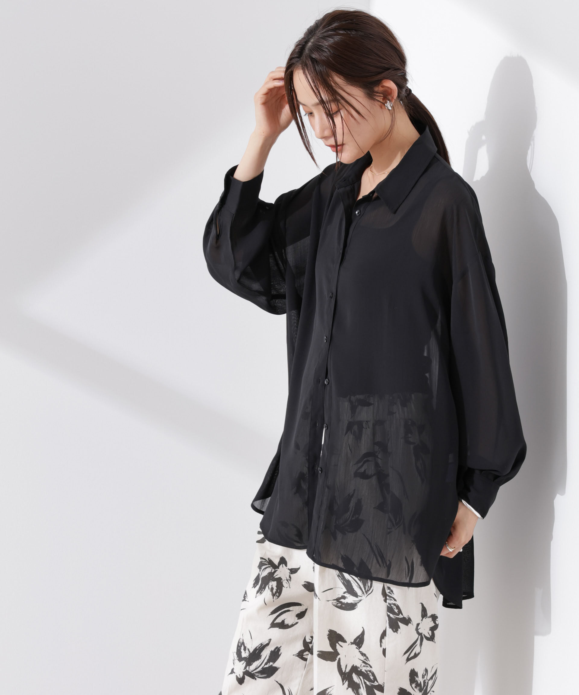 nano･universe「シアー楊柳オーバーサイズシャツ」|シャツ・ブラウス|