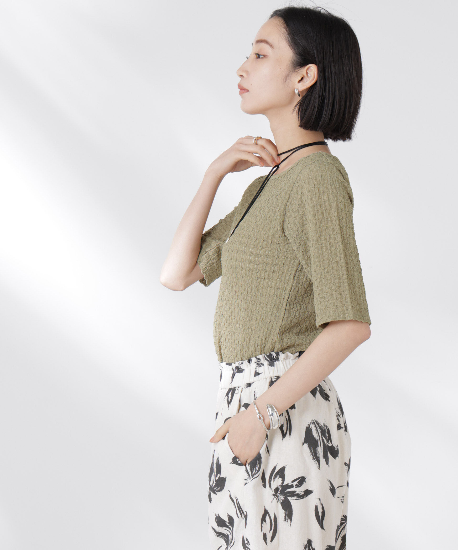 nano･universe「カットサッカークルーネックTシャツ」|Tシャツ・カットソー|