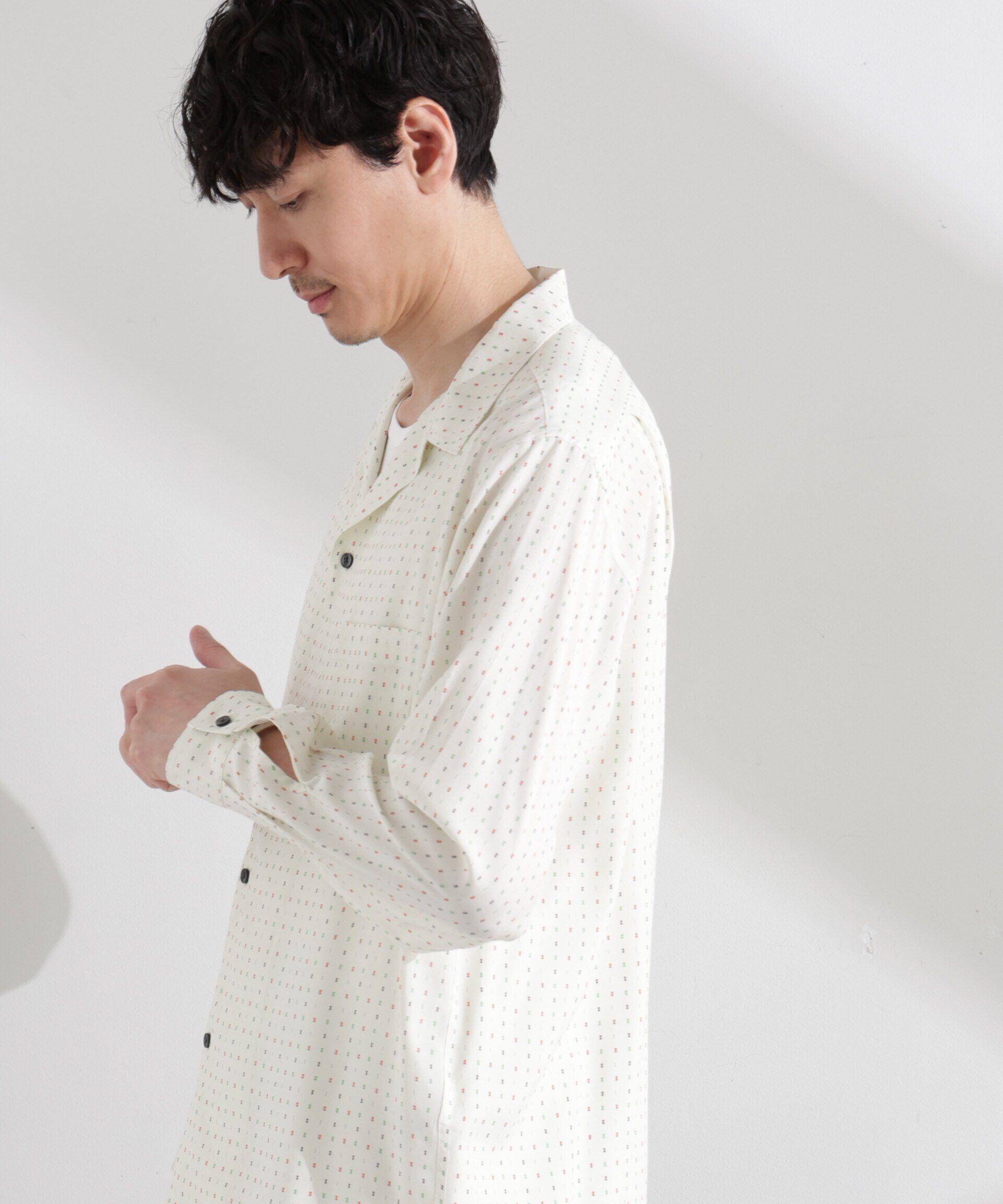  「小紋オープンカラーシャツ　長袖」|シャツ・ブラウス|