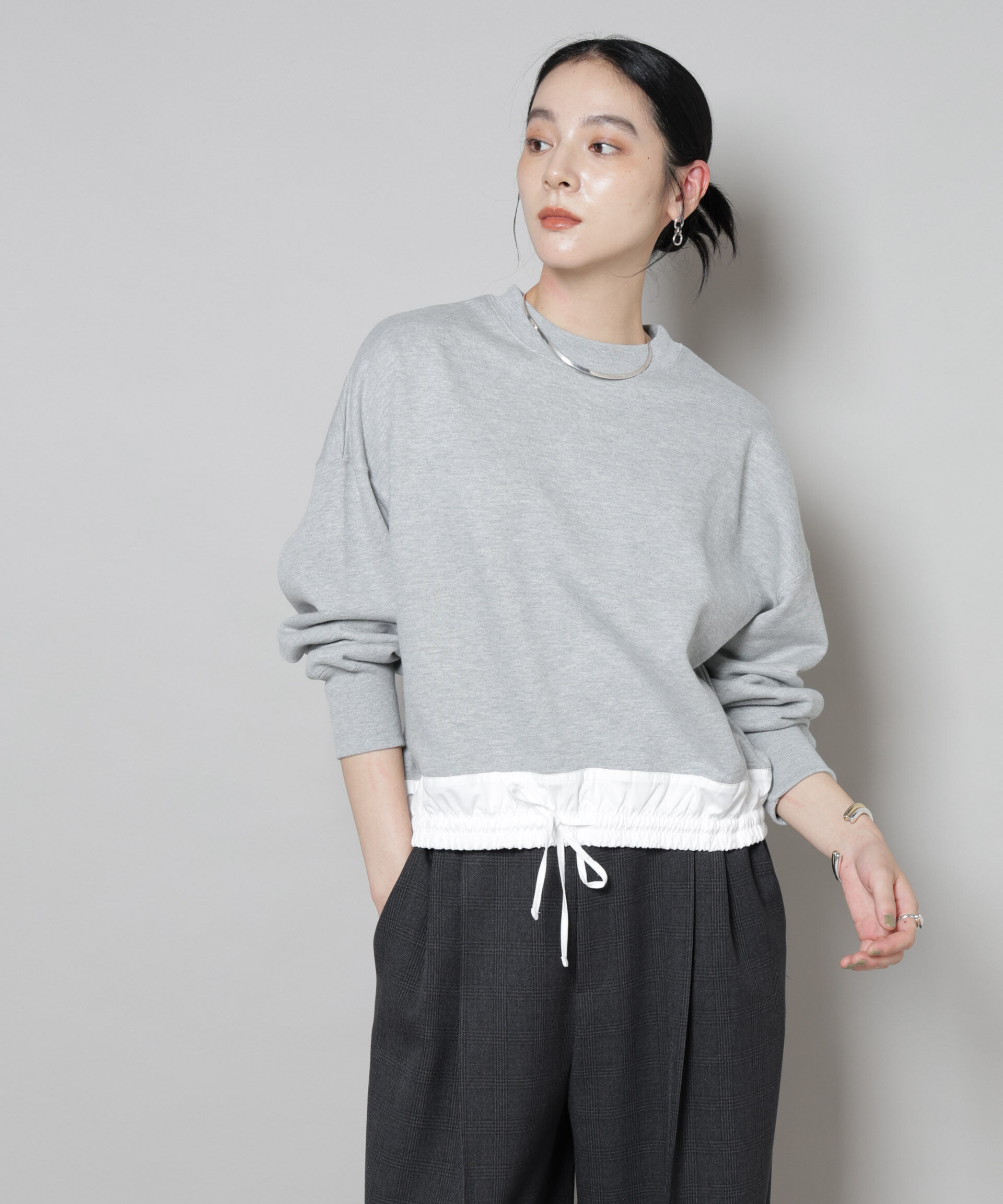 nano･universe「ブロード切替クルーネック裏毛トップス」|Tシャツ・カットソー|