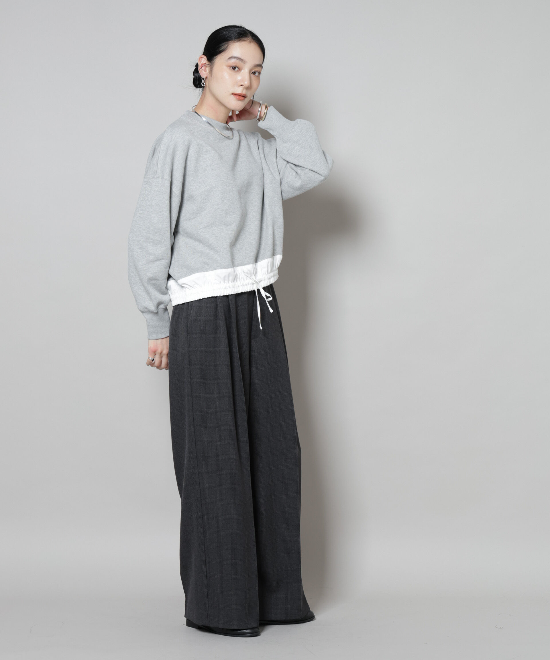 nano･universe「ブロード切替クルーネック裏毛トップス」|Tシャツ・カットソー|