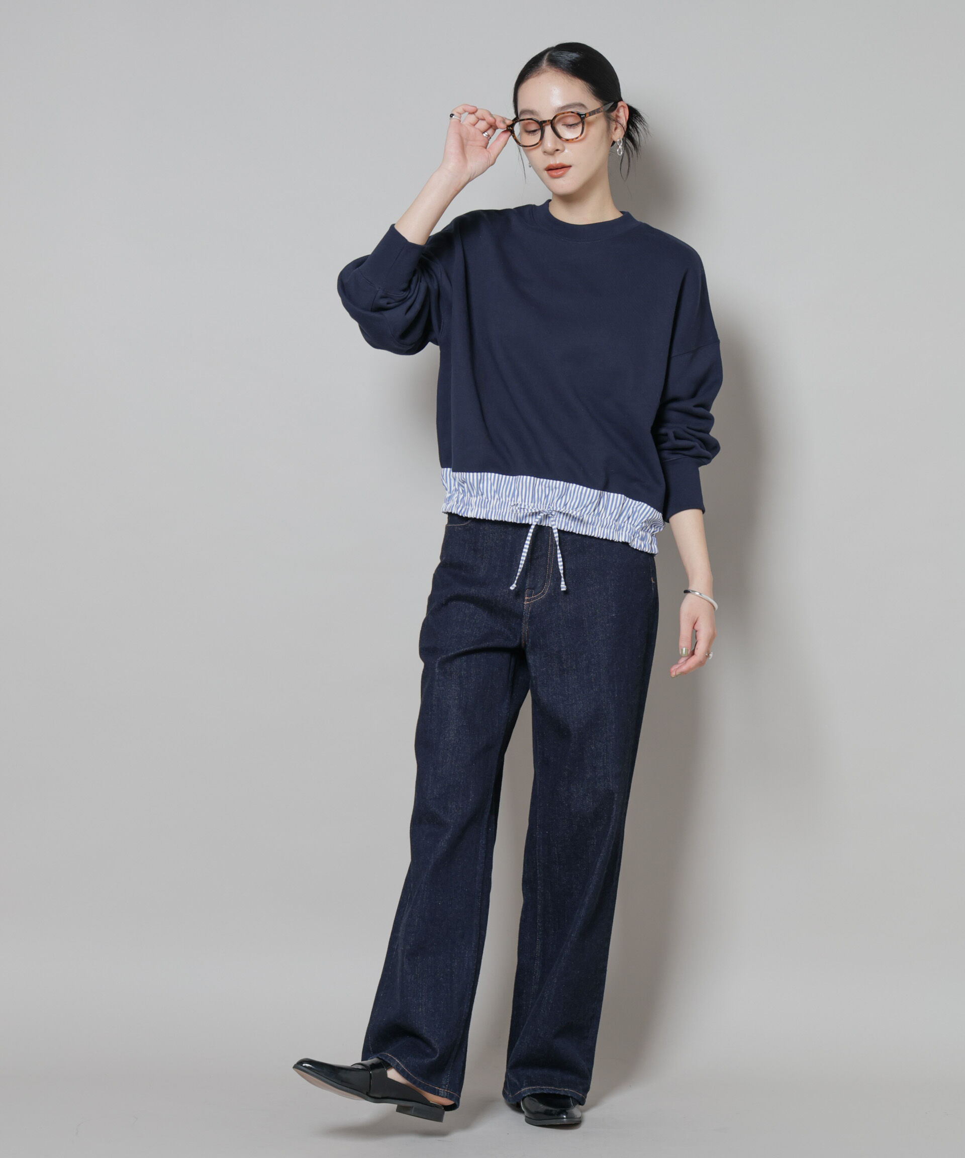 nano･universe「ブロード切替クルーネック裏毛トップス」|Tシャツ・カットソー|