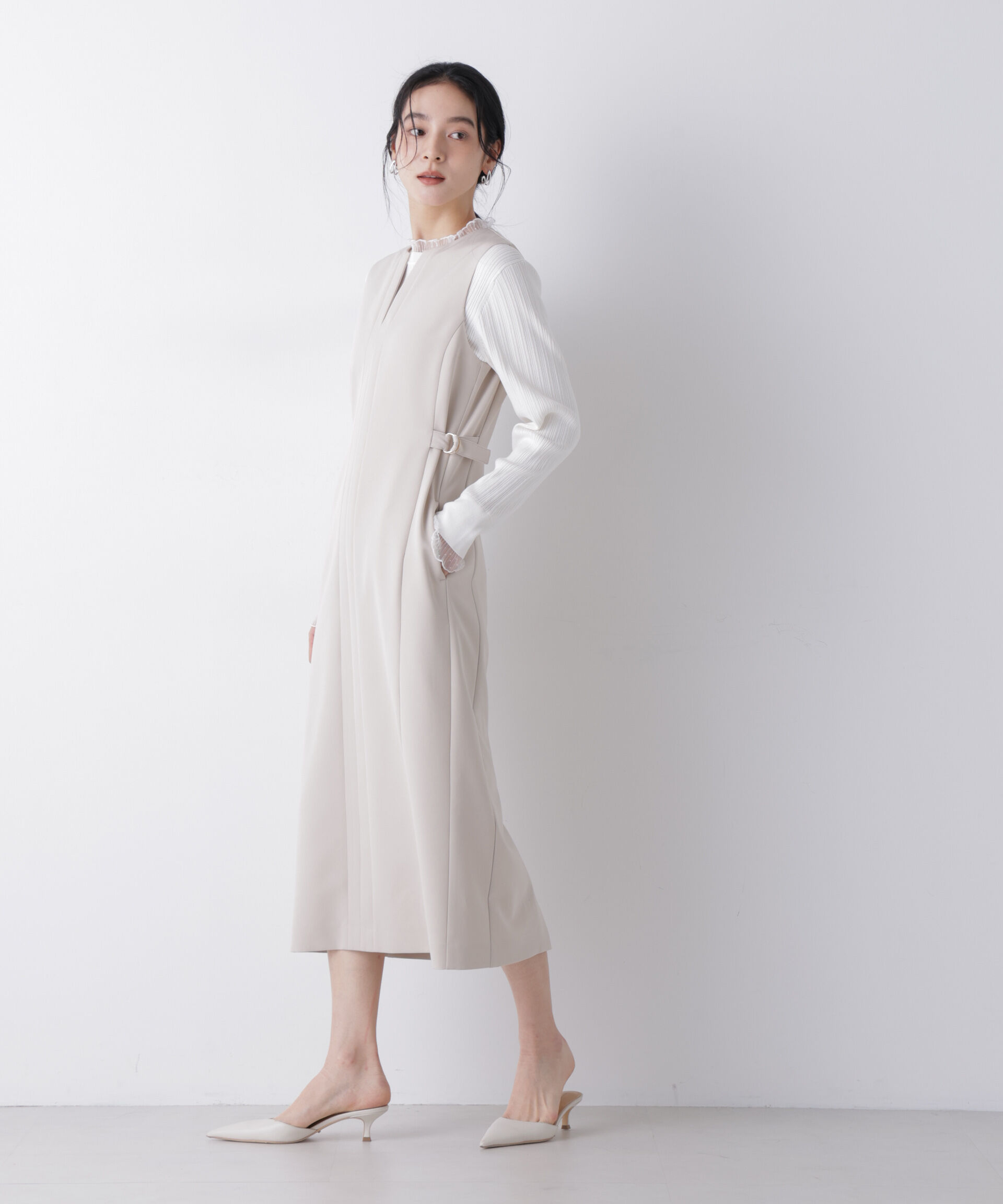 nano･universe「デイリーファンクション サイドベルトキーネックワンピース(セットアップ可)」|ワンピース|