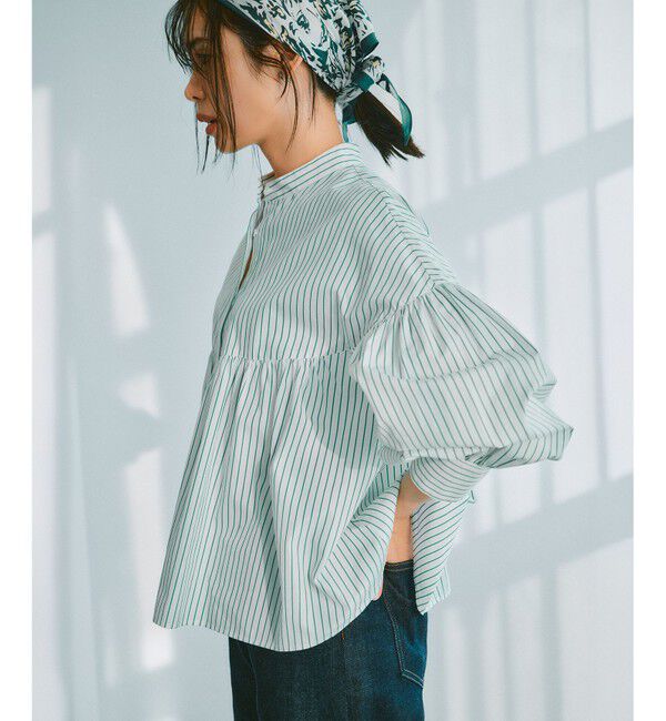 23区「【洗える】CANCLINI ギャザー フレア ブラウス」|シャツ・ブラウス|ﾎﾜｲﾄ&times;ｸﾞ