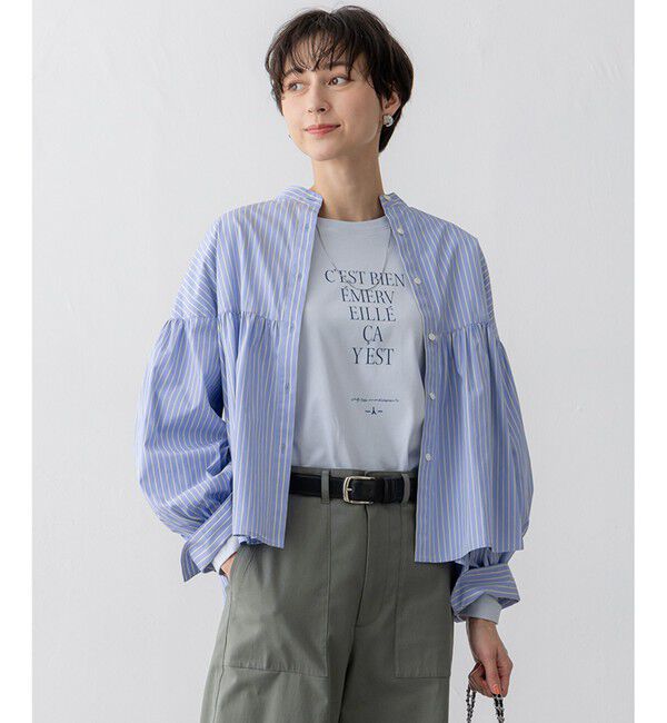 23区「【洗える】CANCLINI ギャザー フレア ブラウス」|シャツ・ブラウス|ﾌﾞﾙｰ&times;ｲｴ